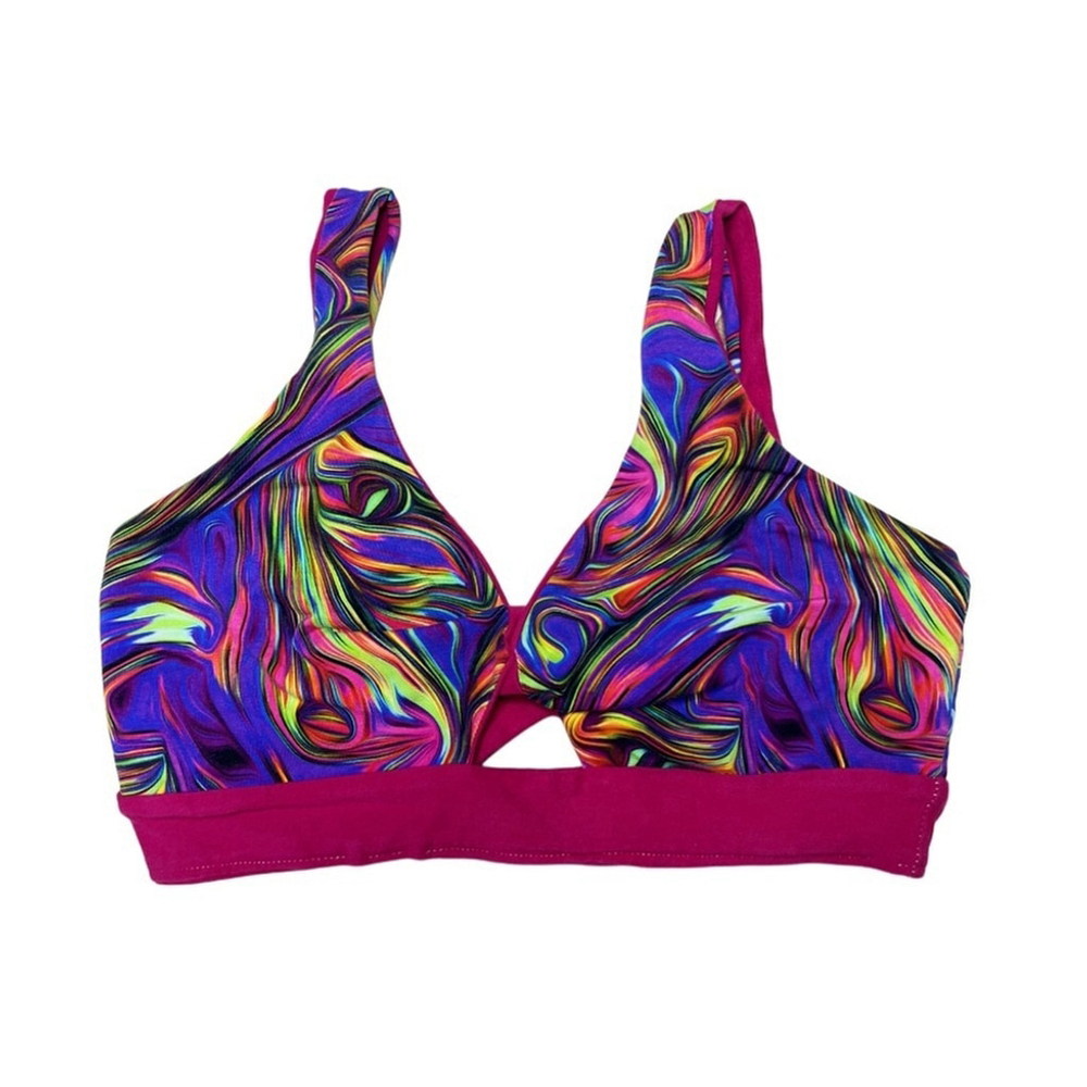 Handmade Fuchsia Twist Bra with Abstract Swirl Print | Cotton Activewear - Small